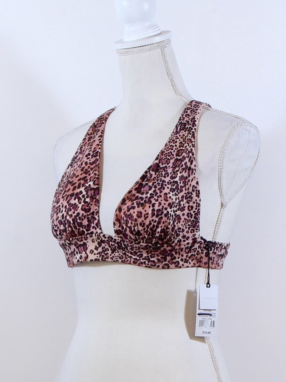 Shade & Shore Women's Black Tan Animal Print Tall Triangle Bikini Top NWT